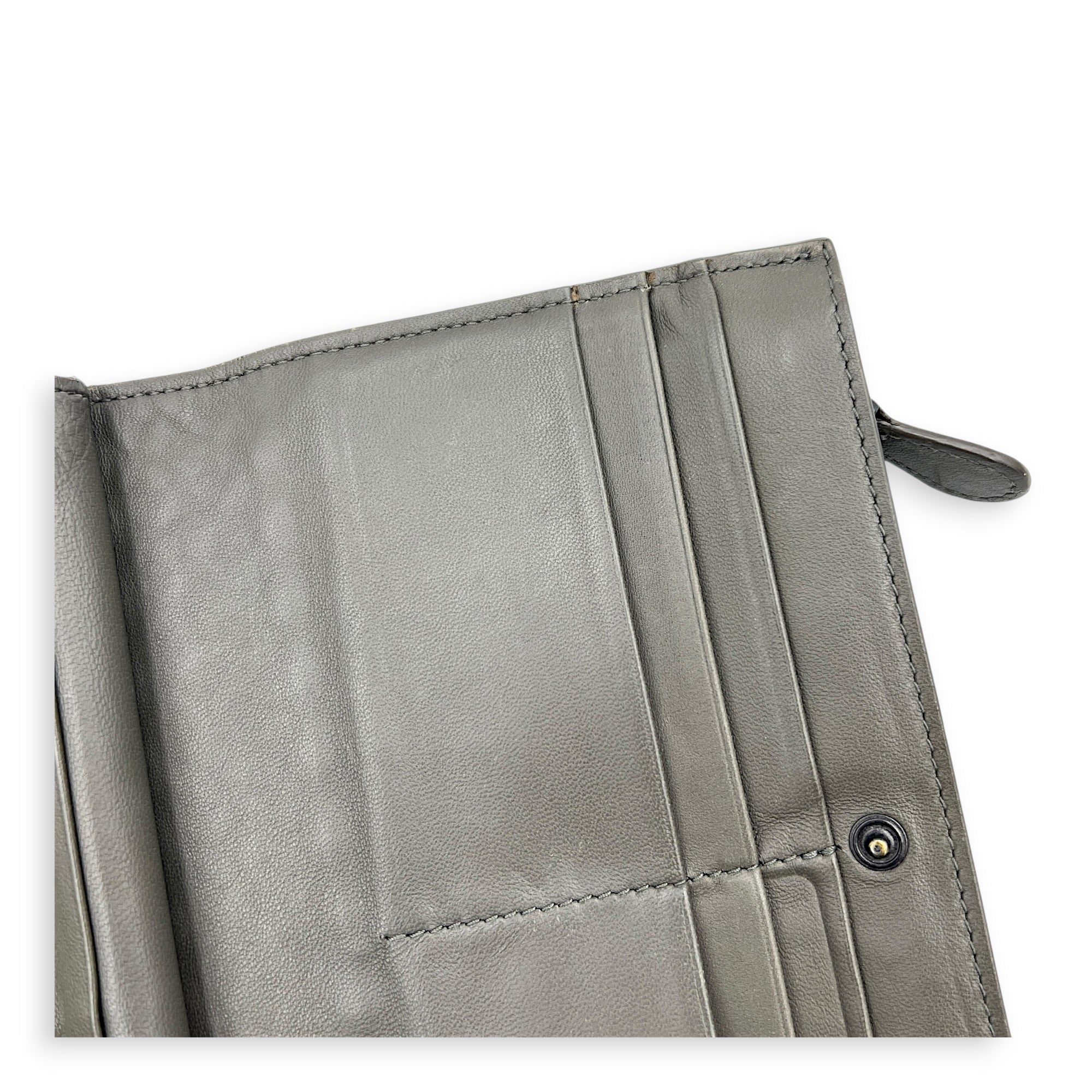 Intrecciato Grey Wallet in Lambskin, Ruthenium hardware