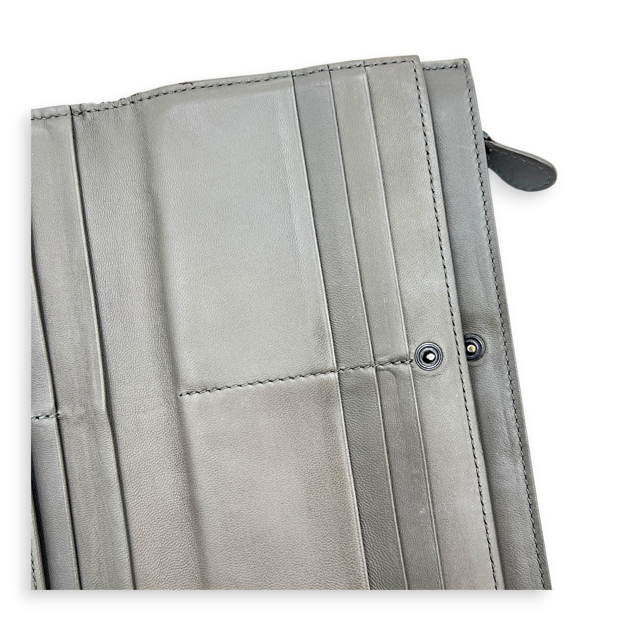 Intrecciato Grey Wallet in Lambskin, Ruthenium hardware