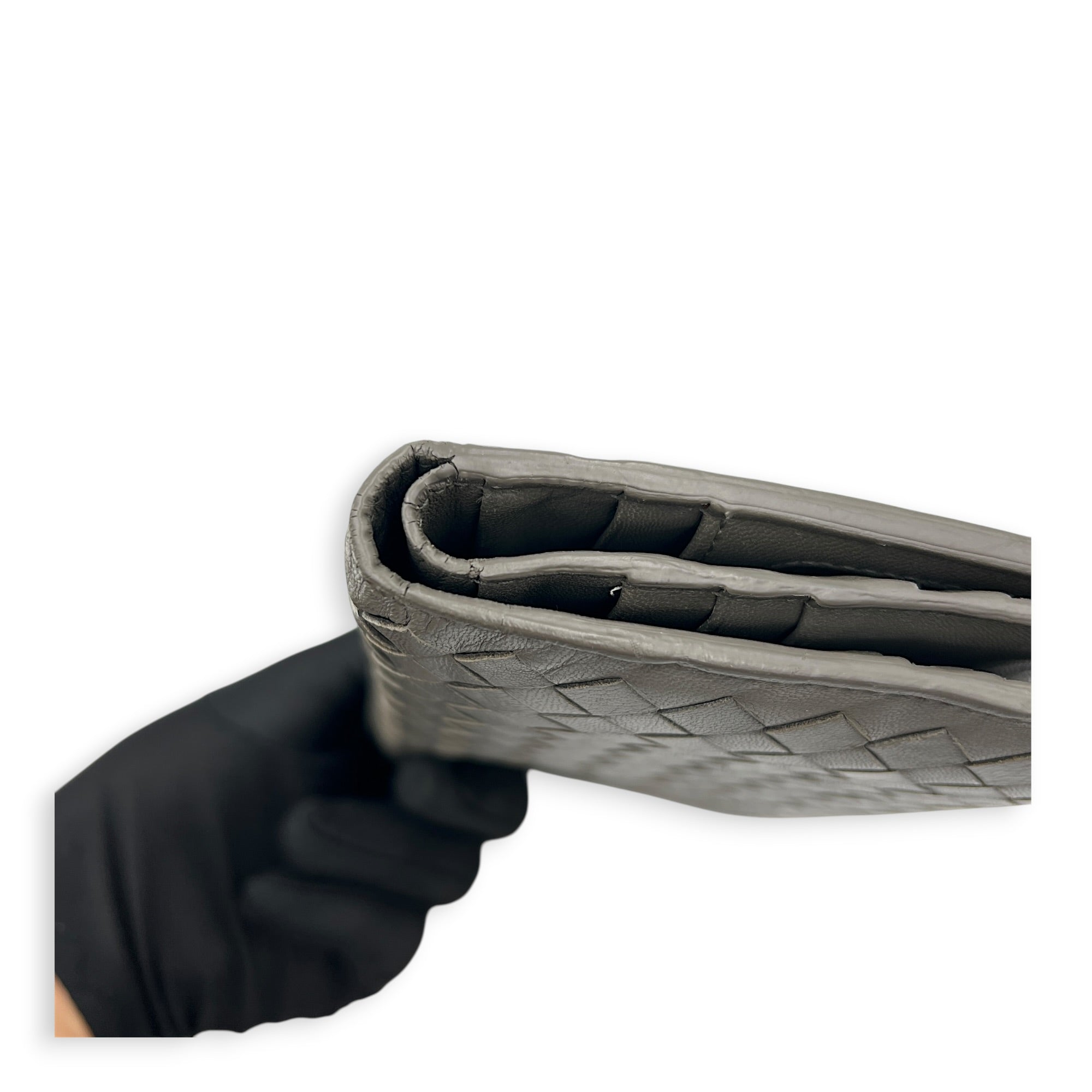 Intrecciato Grey Wallet in Lambskin, Ruthenium hardware