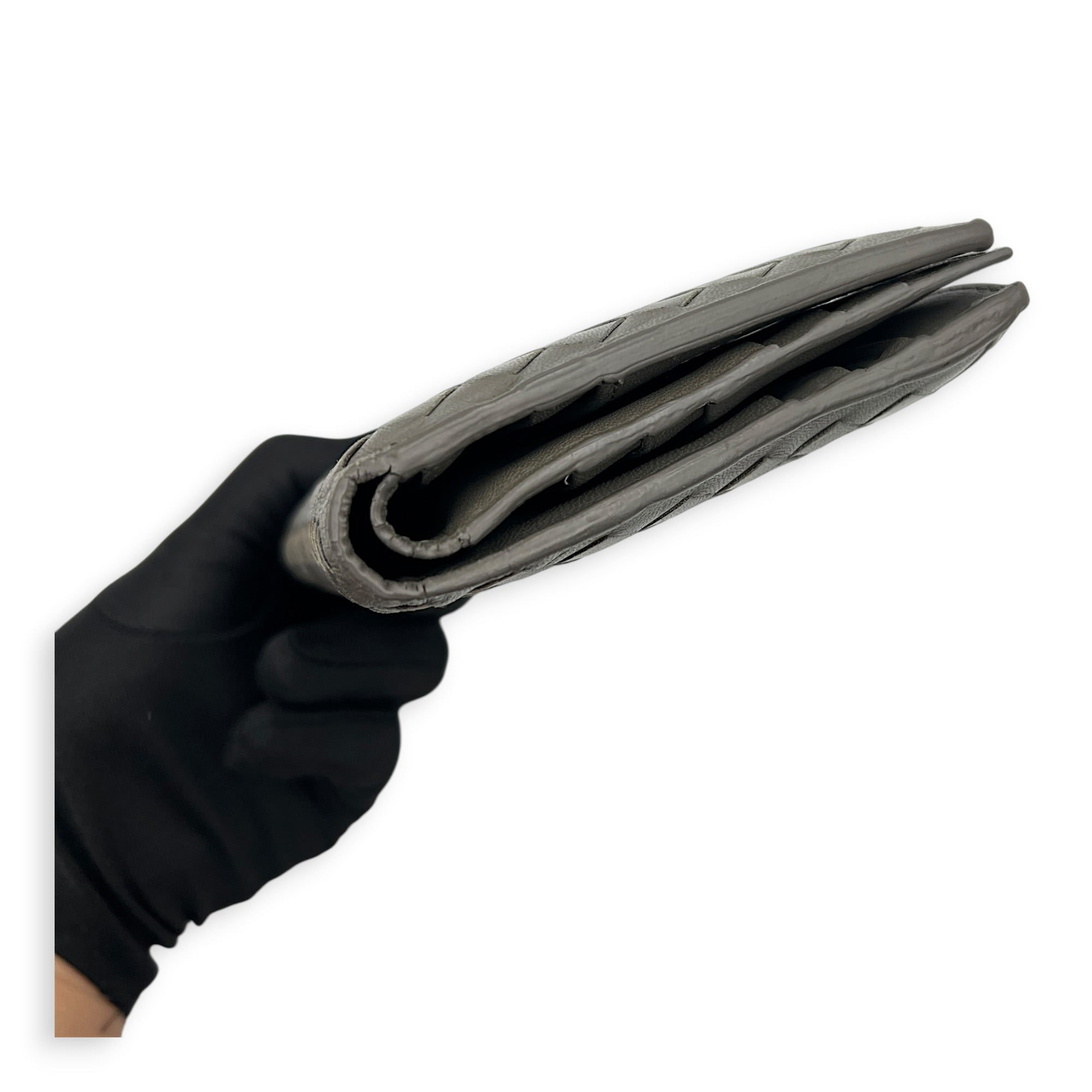 Intrecciato Grey Wallet in Lambskin, Ruthenium hardware