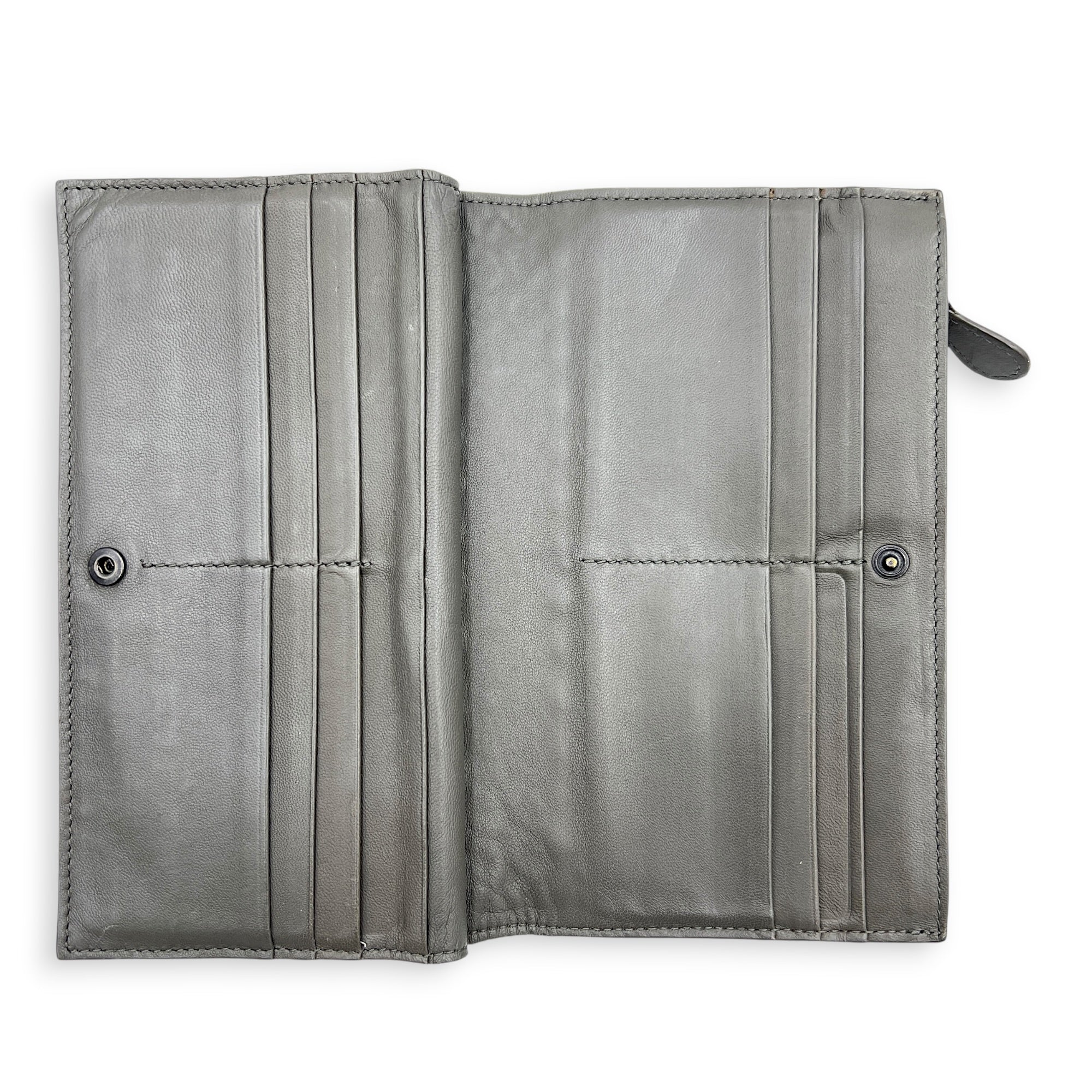 Intrecciato Grey Wallet in Lambskin, Ruthenium hardware