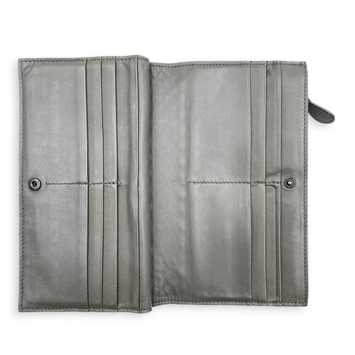 Intrecciato Grey Wallet in Lambskin, Ruthenium hardware
