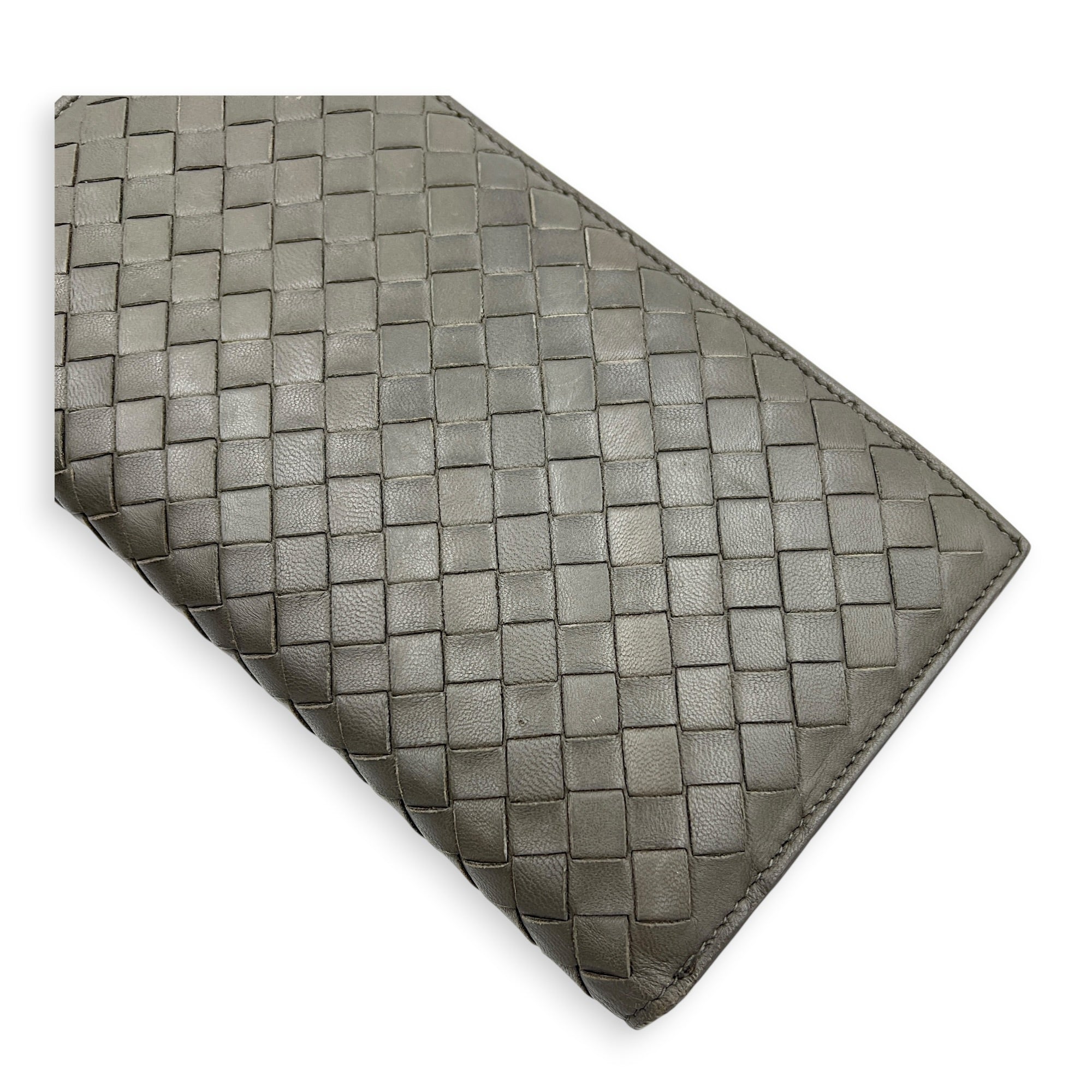 Intrecciato Grey Wallet in Lambskin, Ruthenium hardware