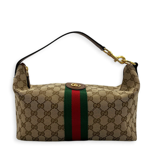 GG Vanity Top Handle Bag Brown in Canvas, Gold hardware