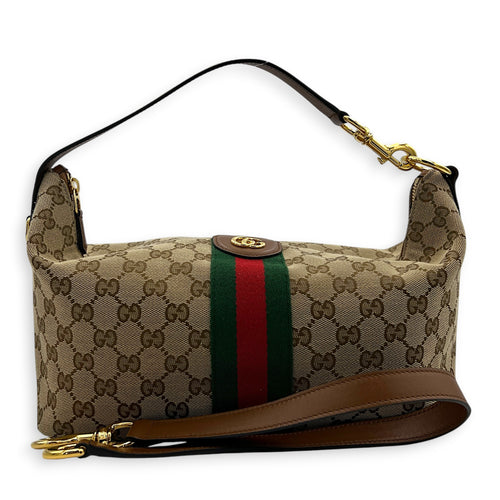 GG Vanity Top Handle Bag Brown in Canvas, Gold hardware