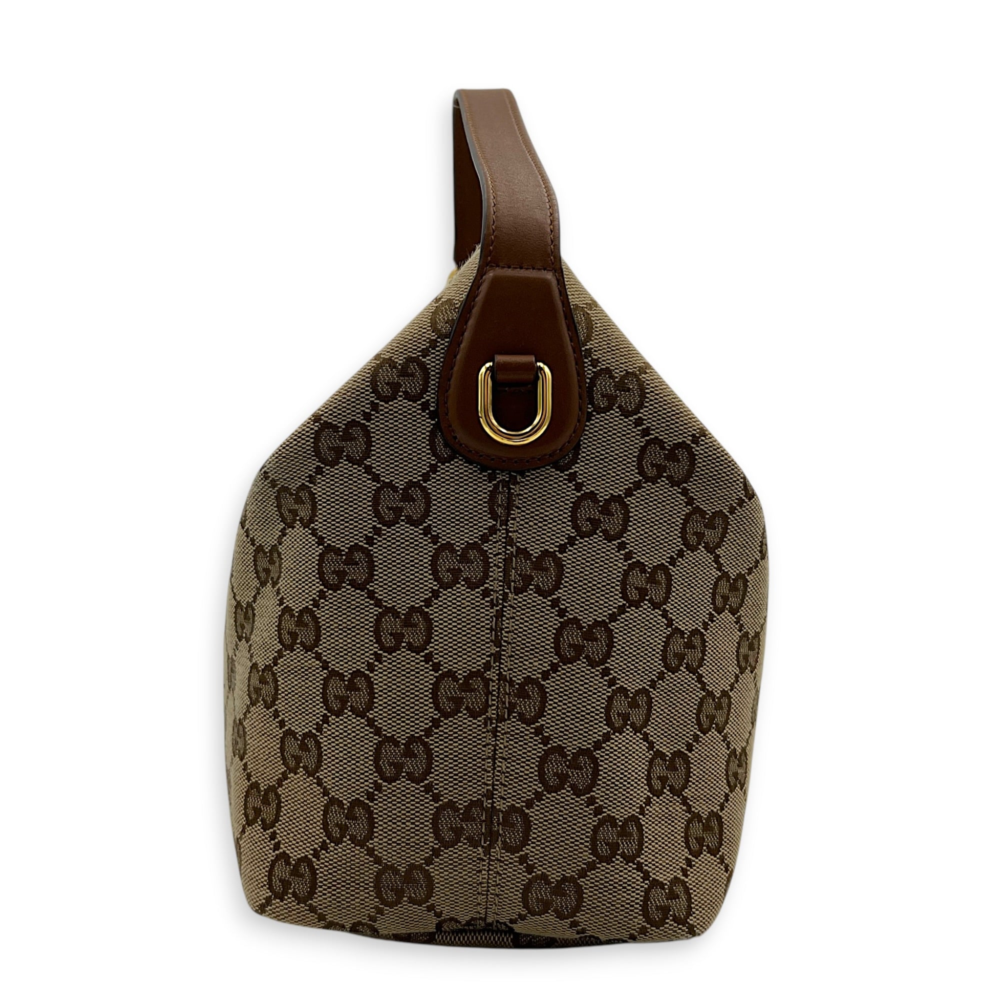 GG Vanity Top Handle Bag Brown in Canvas, Gold hardware