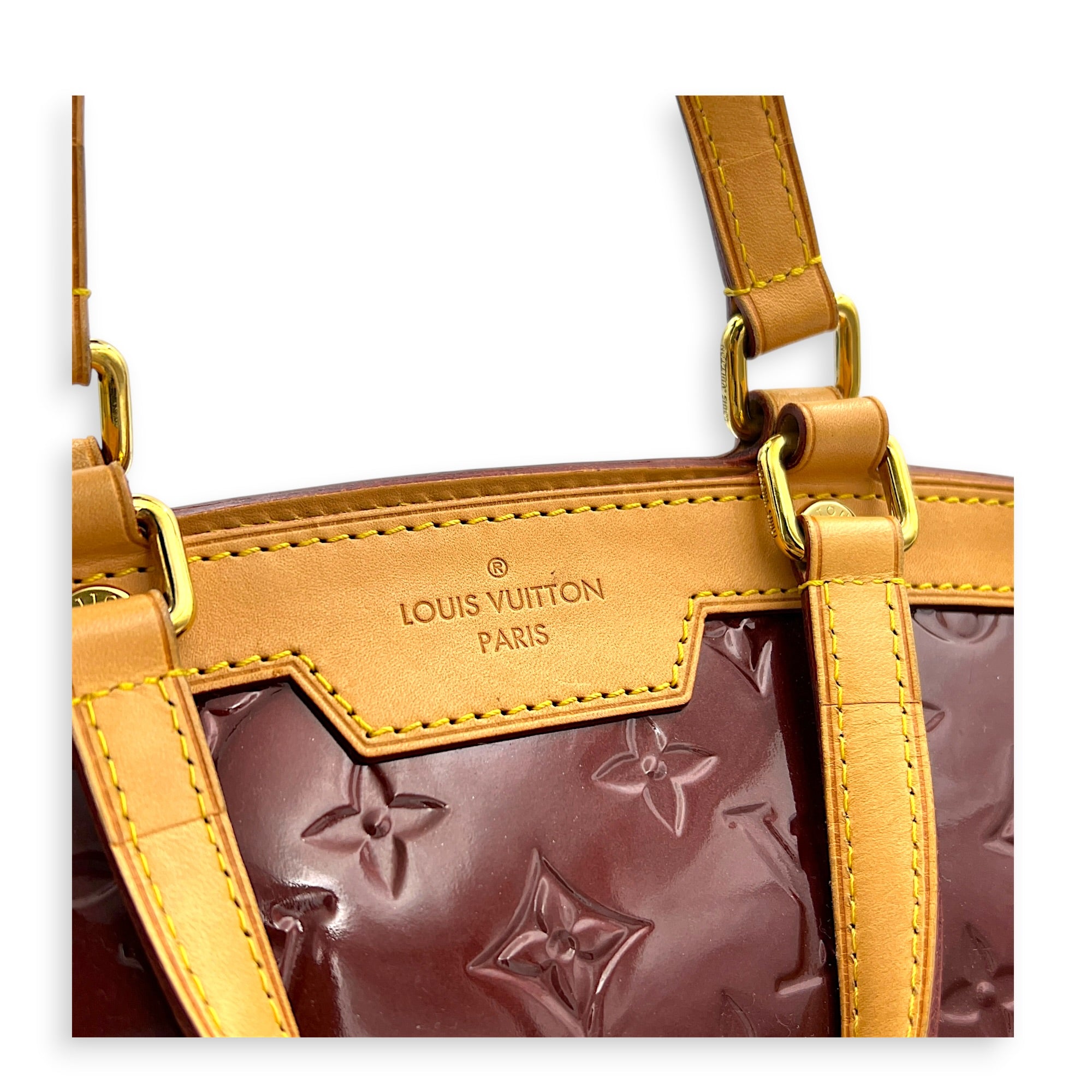 Brea MM Red Top Handle Bag in Vernis, Gold hardware