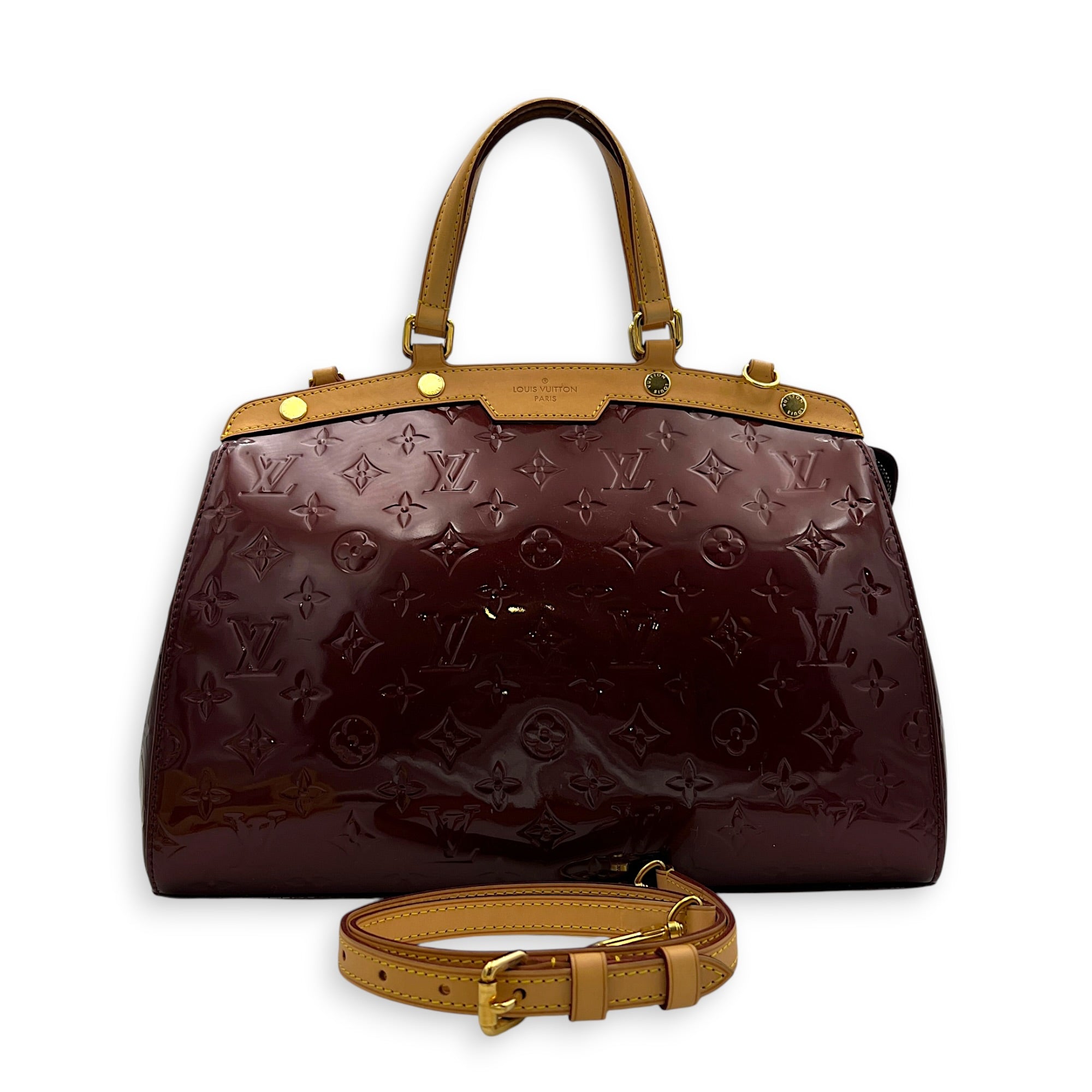 Brea MM Red Top Handle Bag in Vernis, Gold hardware