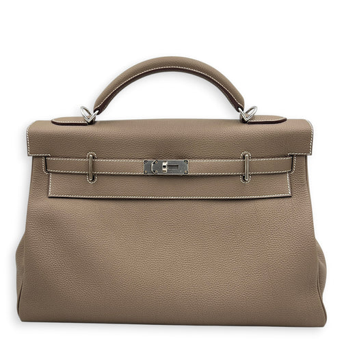 Kelly Maxi 42 Etoupe Top Handle Bag in Togo, Palladium hardware