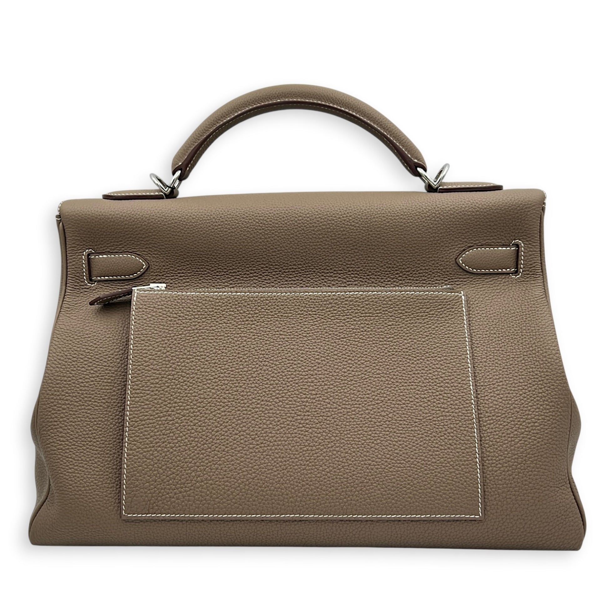 Kelly Maxi 42 Etoupe Top Handle Bag in Togo, Palladium hardware