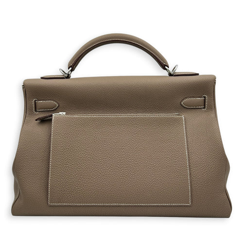 Kelly Maxi 42 Etoupe Top Handle Bag in Togo, Palladium hardware