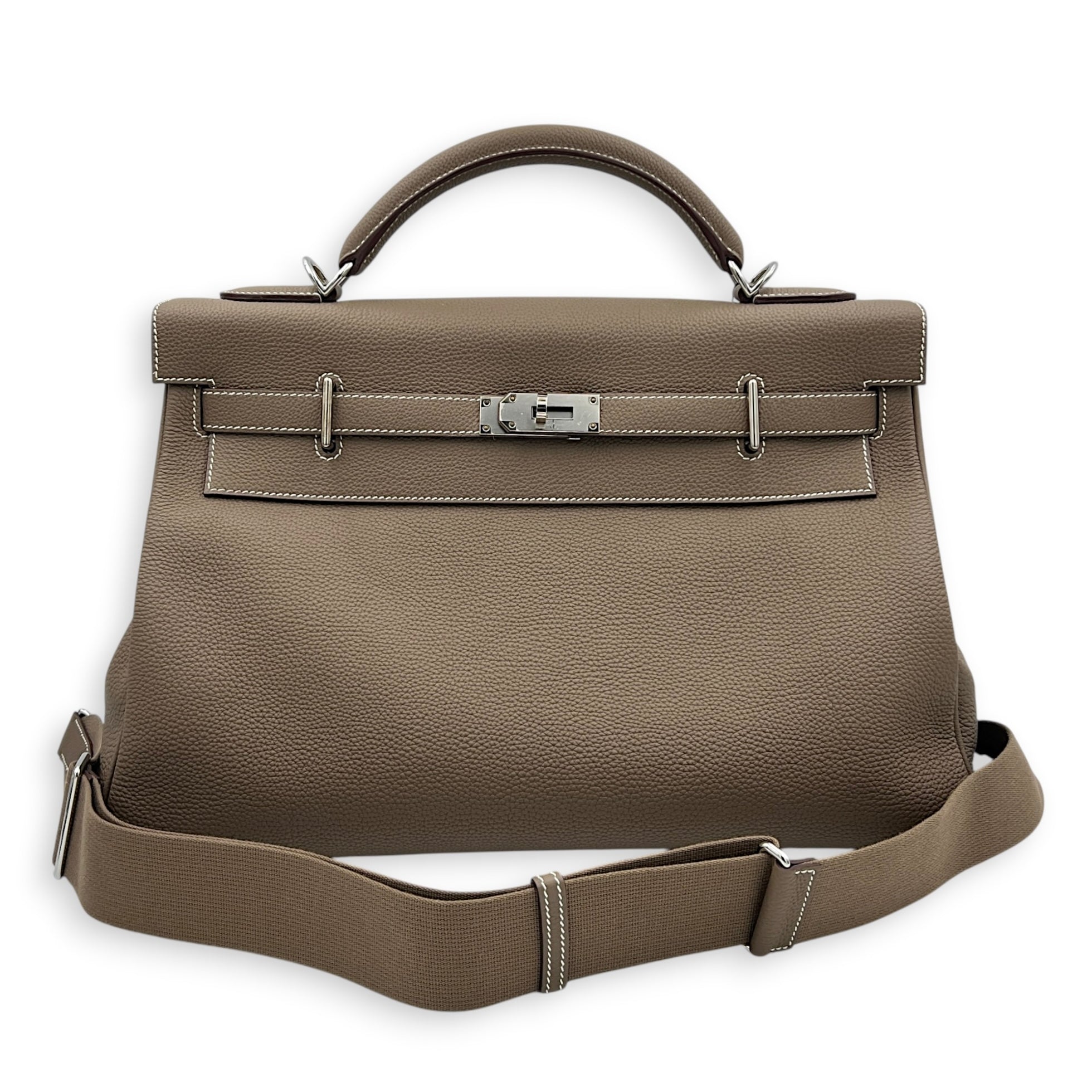 Kelly Maxi 42 Etoupe Top Handle Bag in Togo, Palladium hardware