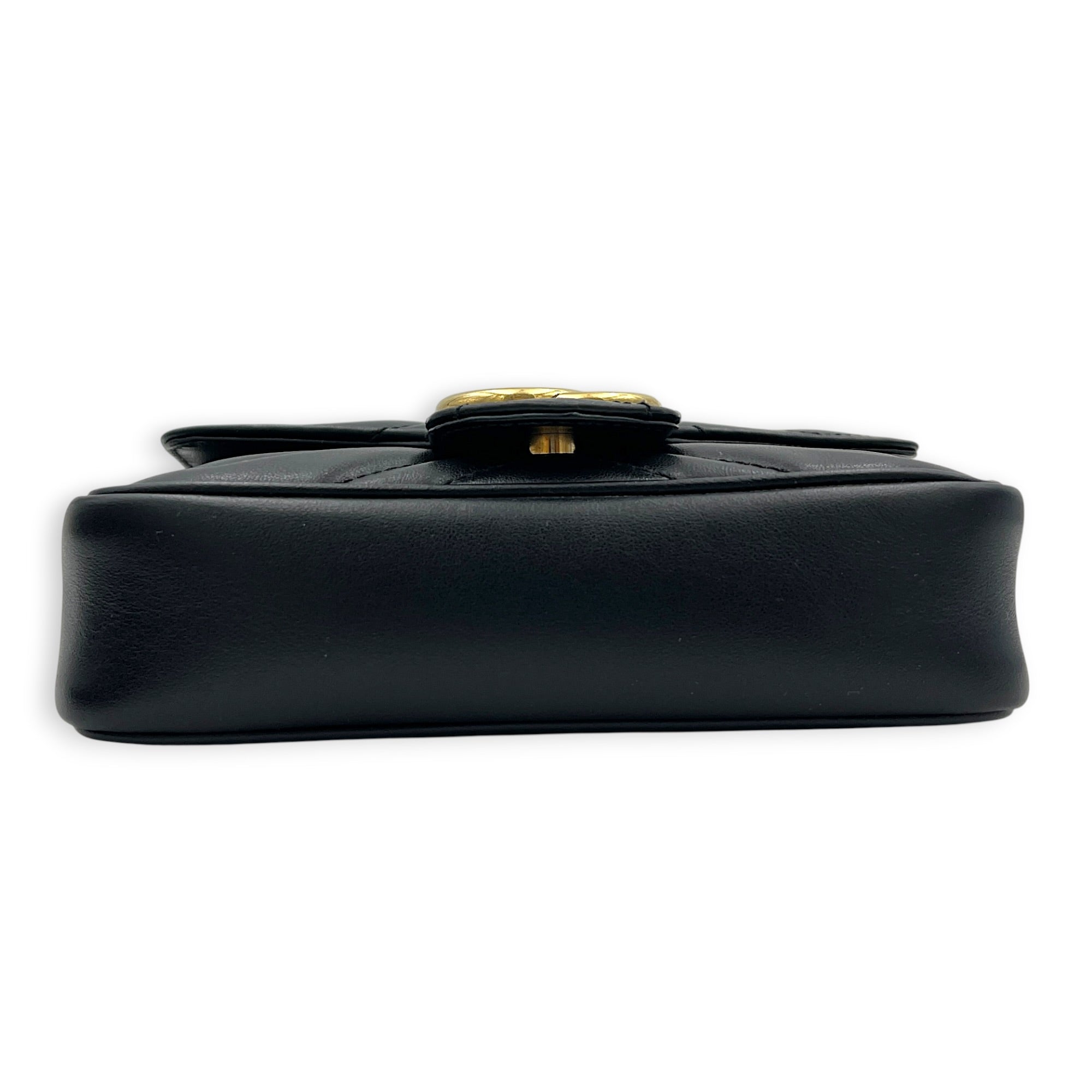 GG Marmont Crossbody Bag Super Mini Black in Calfskin, Gold hardware