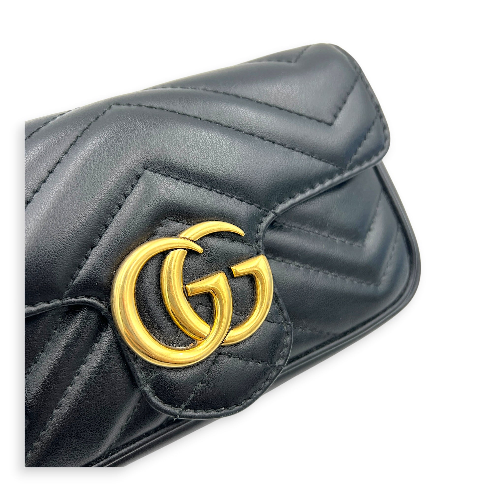 GG Marmont Crossbody Bag Super Mini Black in Calfskin, Gold hardware