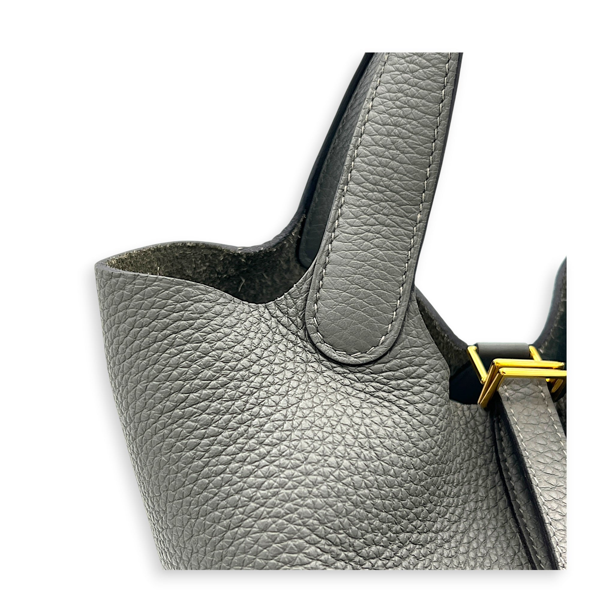 Picotin 18 Gris Meyer Top Handle Bag in Clemence, Gold hardware