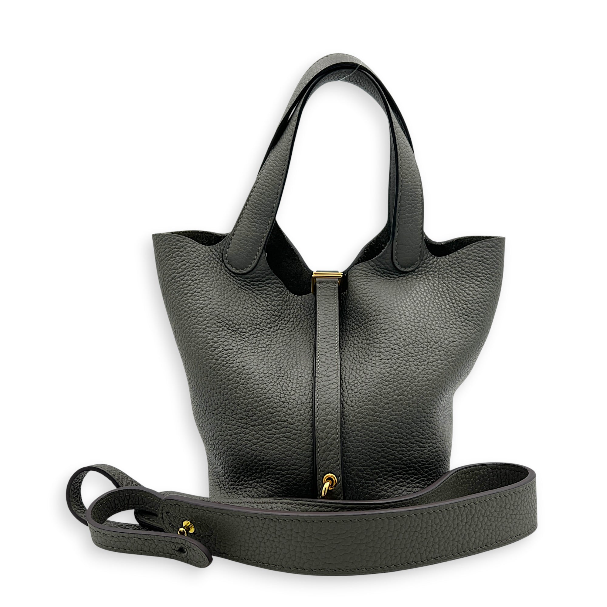 Picotin 18 Gris Meyer Top Handle Bag in Clemence, Gold hardware