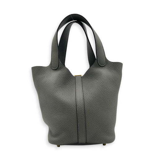 Picotin 18 Gris Meyer Top Handle Bag in Clemence, Gold hardware