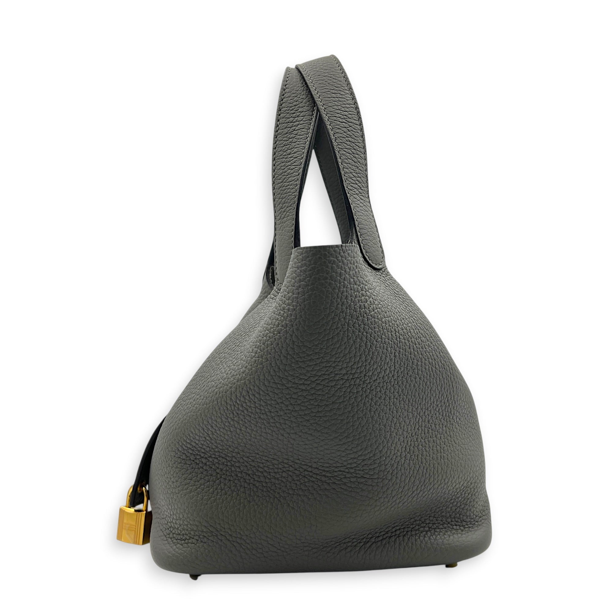 Picotin 18 Gris Meyer Top Handle Bag in Clemence, Gold hardware