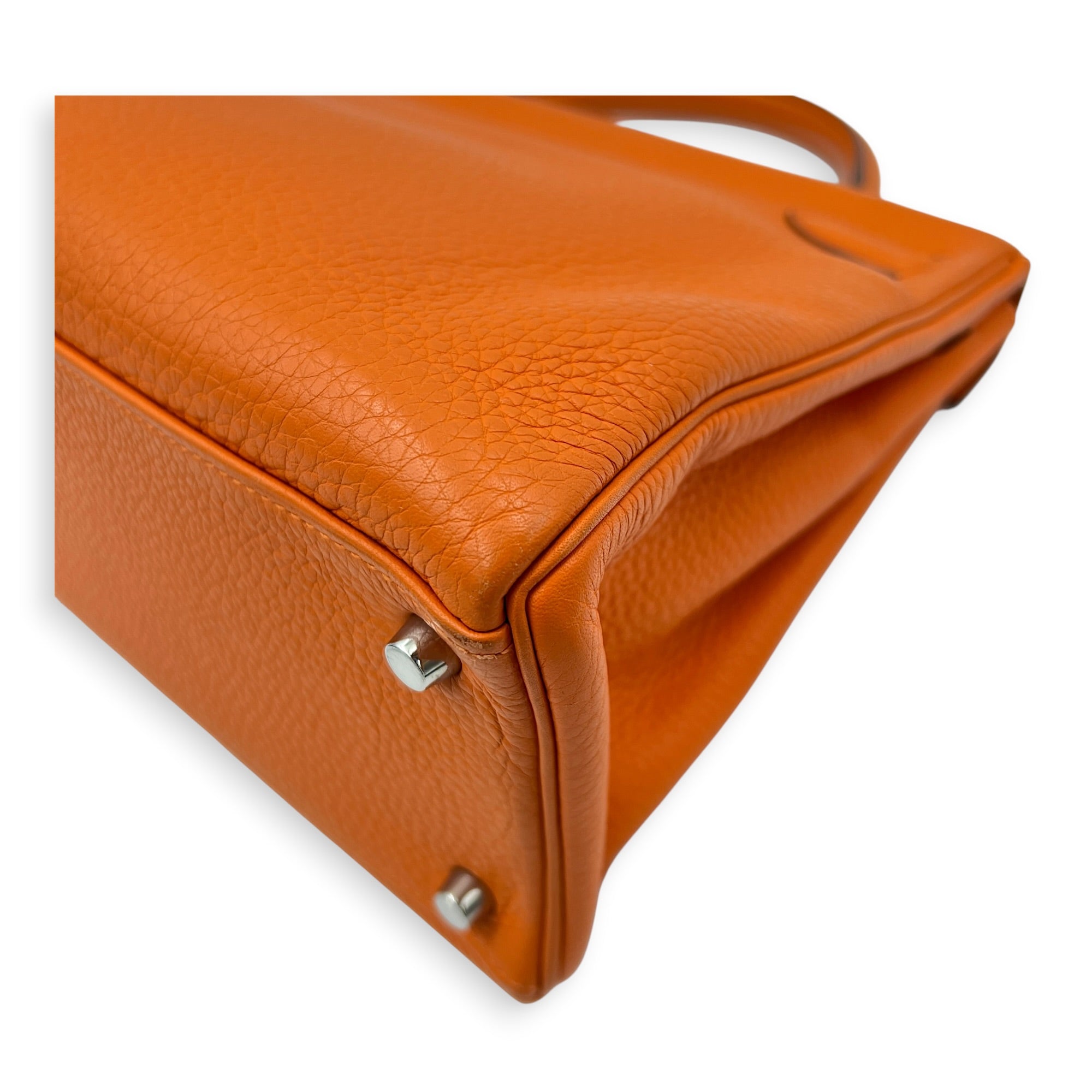 Kelly 32 Orange H Top Handle Bag in Clemence, Palladium hardware