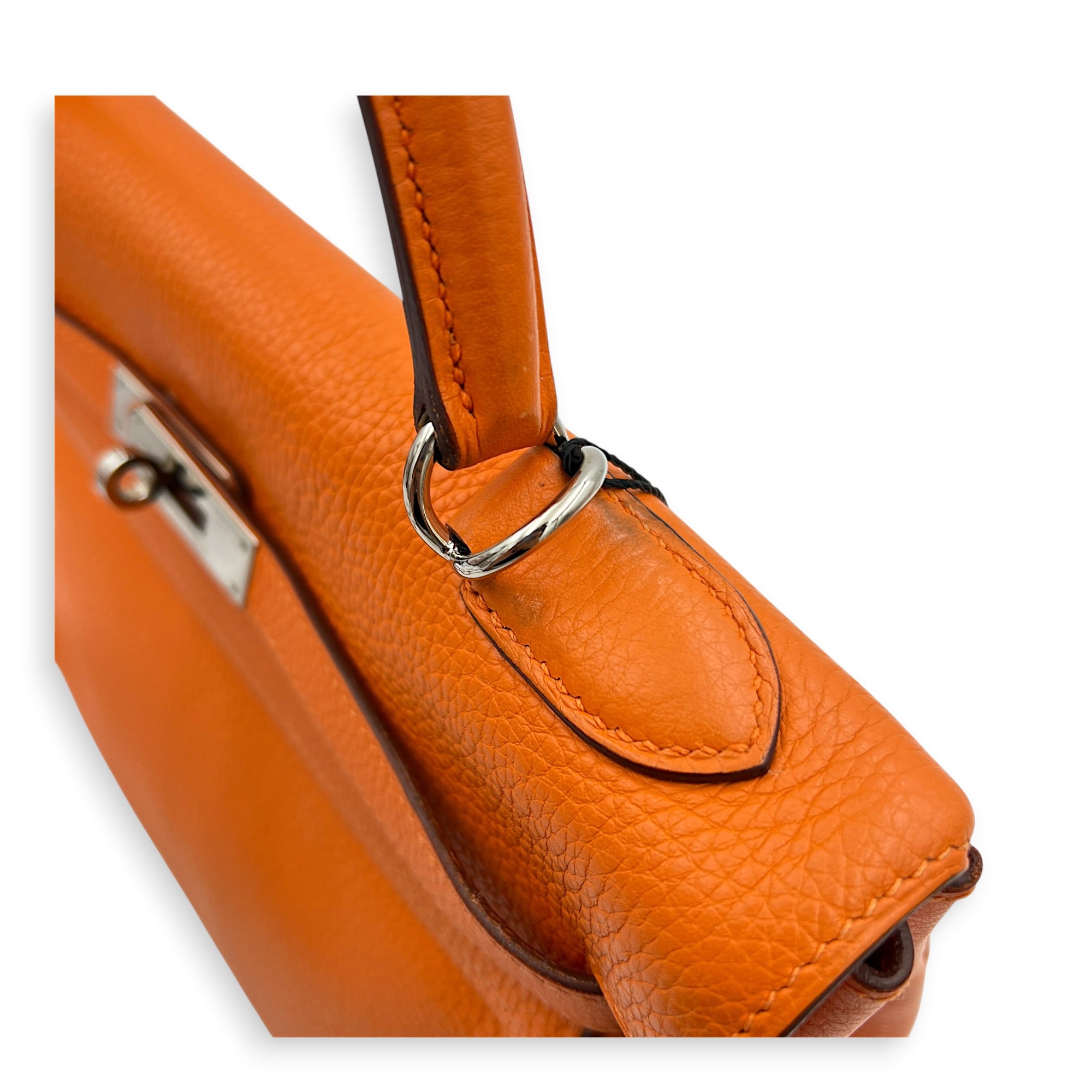 Kelly 32 Orange H Top Handle Bag in Clemence, Palladium hardware