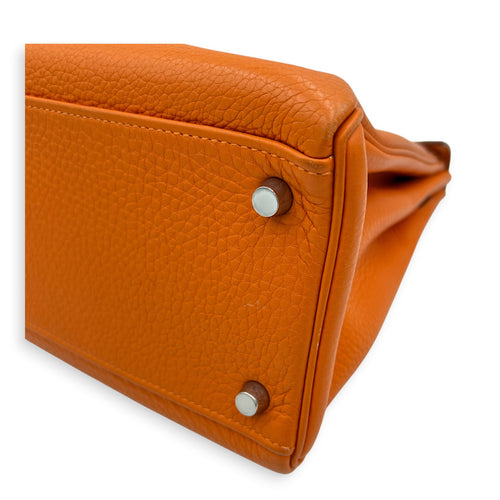 Kelly 32 Orange H Top Handle Bag in Clemence, Palladium hardware