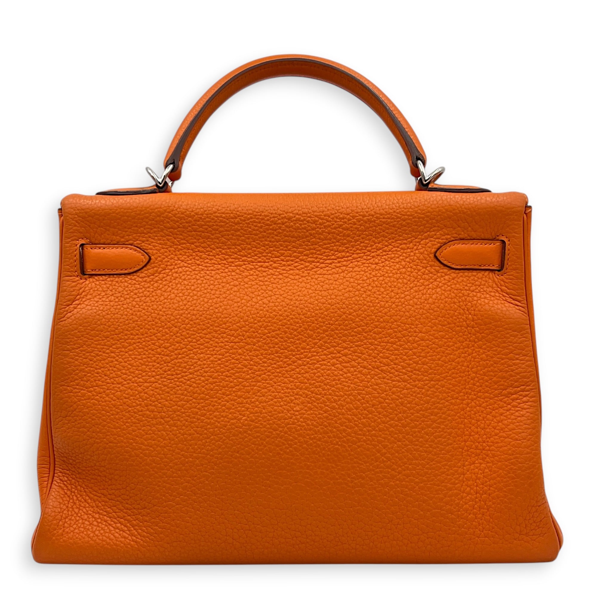 Kelly 32 Orange H Top Handle Bag in Clemence, Palladium hardware