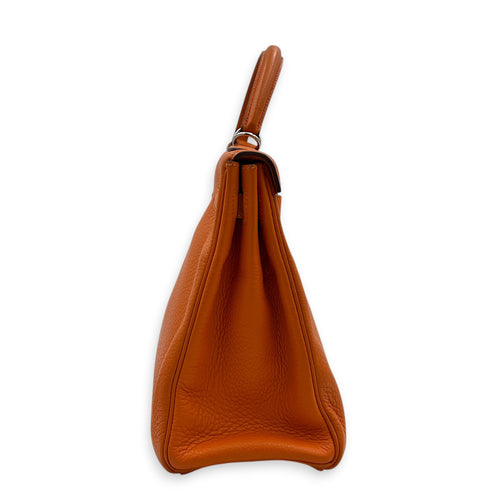 Kelly 32 Orange H Top Handle Bag in Clemence, Palladium hardware