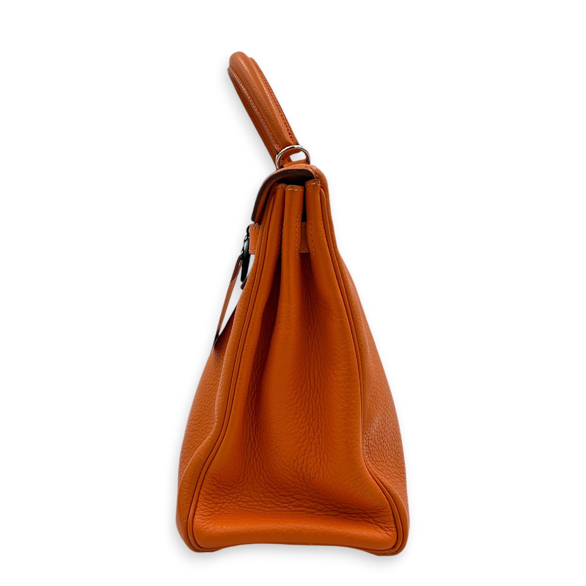 Kelly 32 Orange H Top Handle Bag in Clemence, Palladium hardware