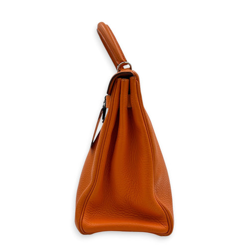 Kelly 32 Orange H Top Handle Bag in Clemence, Palladium hardware