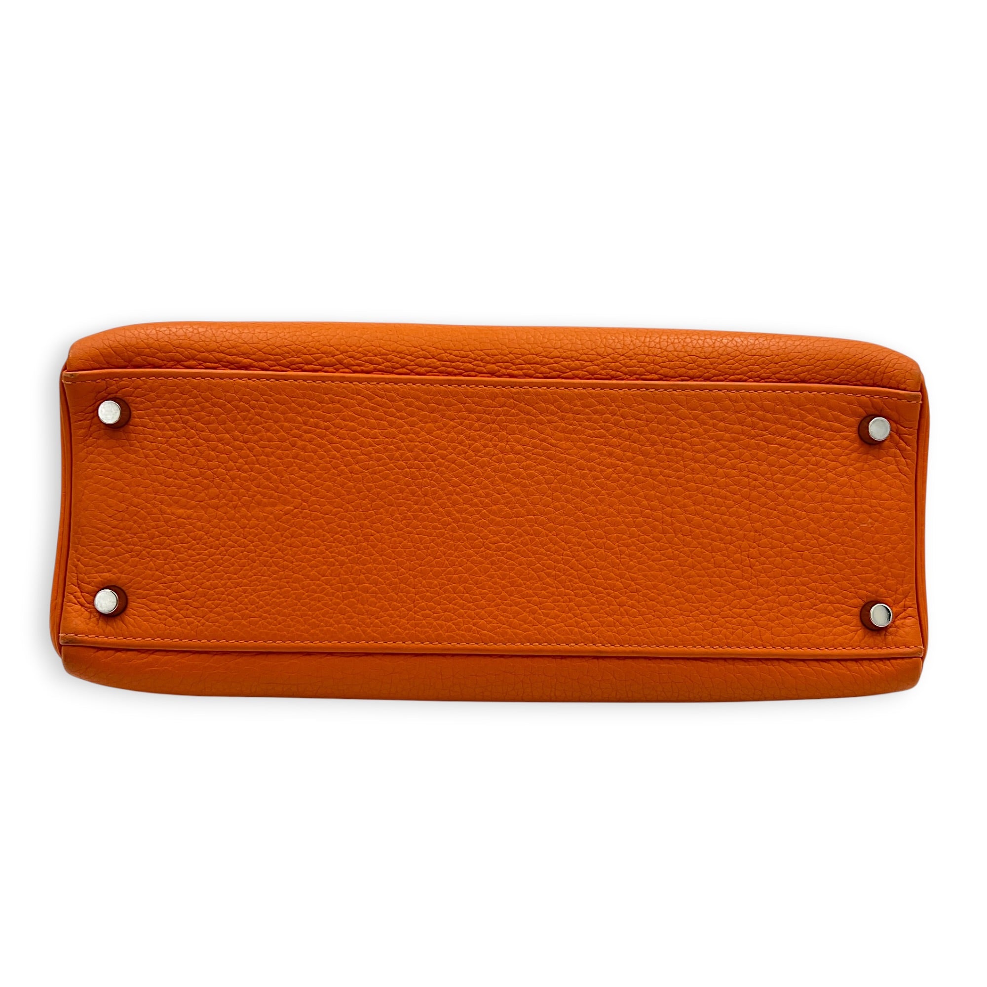 Kelly 32 Orange H Top Handle Bag in Clemence, Palladium hardware