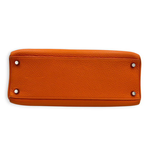 Kelly 32 Orange H Top Handle Bag in Clemence, Palladium hardware