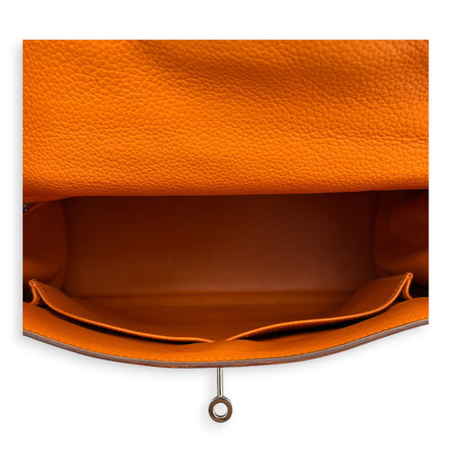 Kelly 32 Orange H Top Handle Bag in Clemence, Palladium hardware