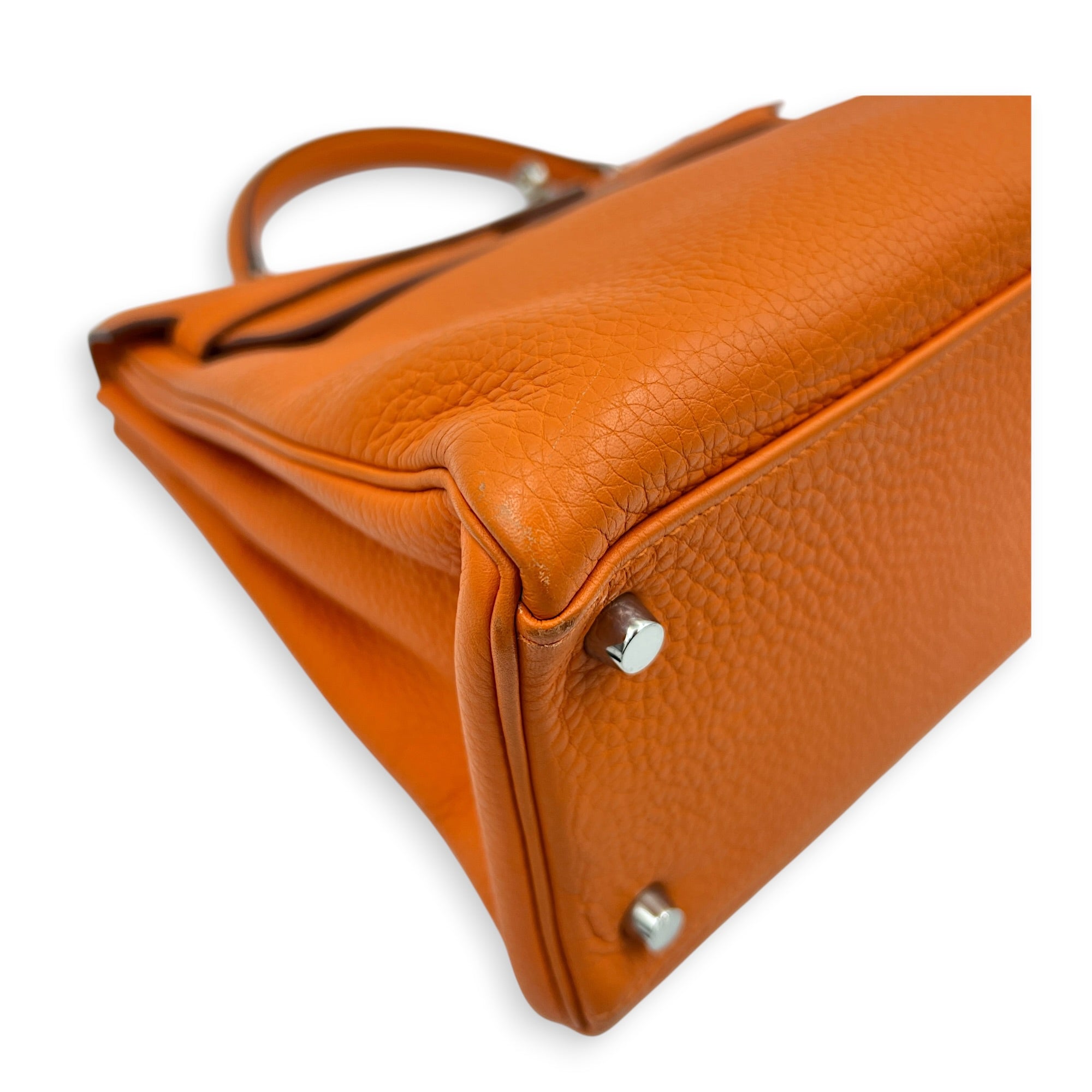 Kelly 32 Orange H Top Handle Bag in Clemence, Palladium hardware