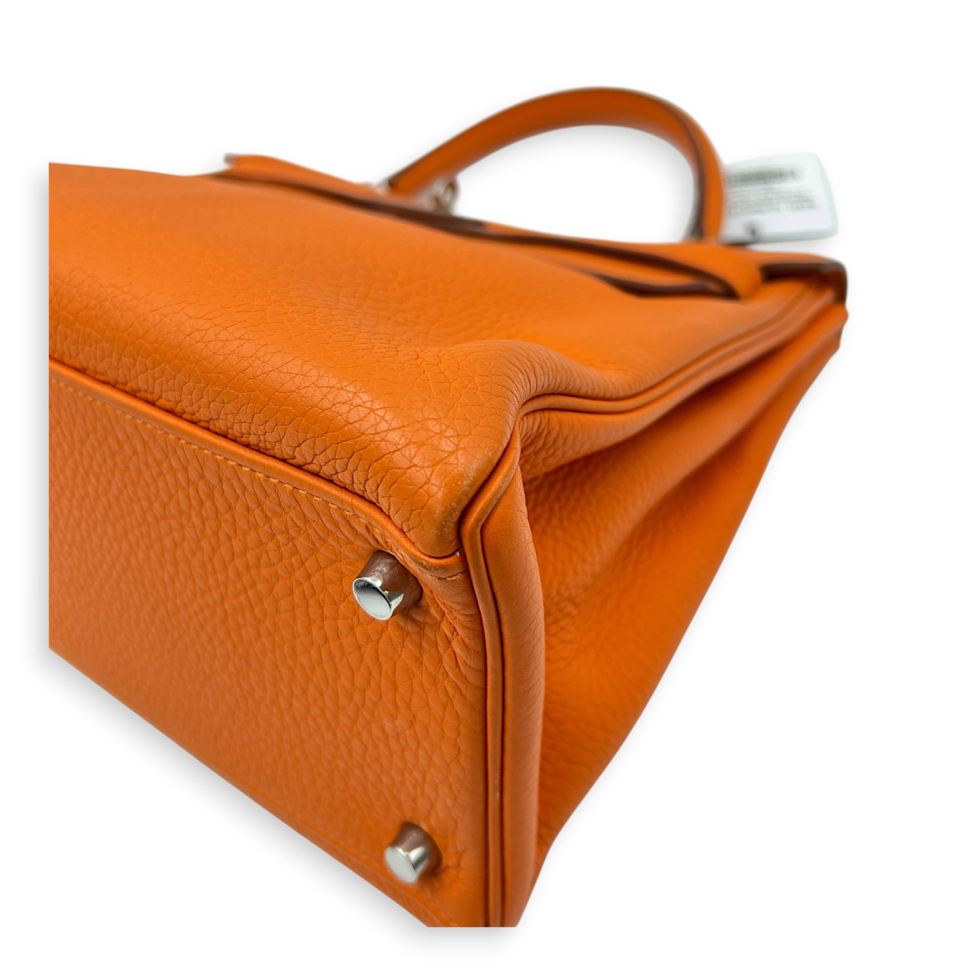 Kelly 32 Orange H Top Handle Bag in Clemence, Palladium hardware