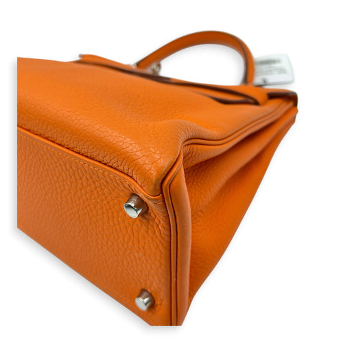 Kelly 32 Orange H Top Handle Bag in Clemence, Palladium hardware