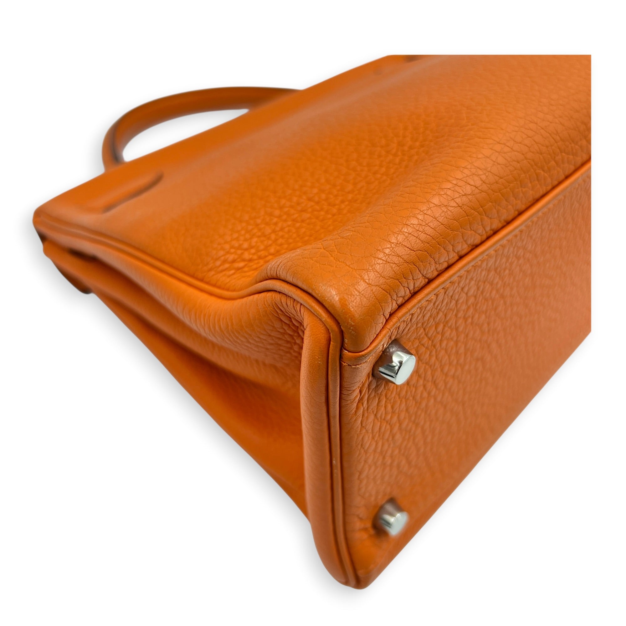 Kelly 32 Orange H Top Handle Bag in Clemence, Palladium hardware
