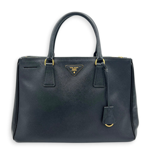 Galleria Top Handle Bag Large Nero in Saffiano Leather, Gold hardware