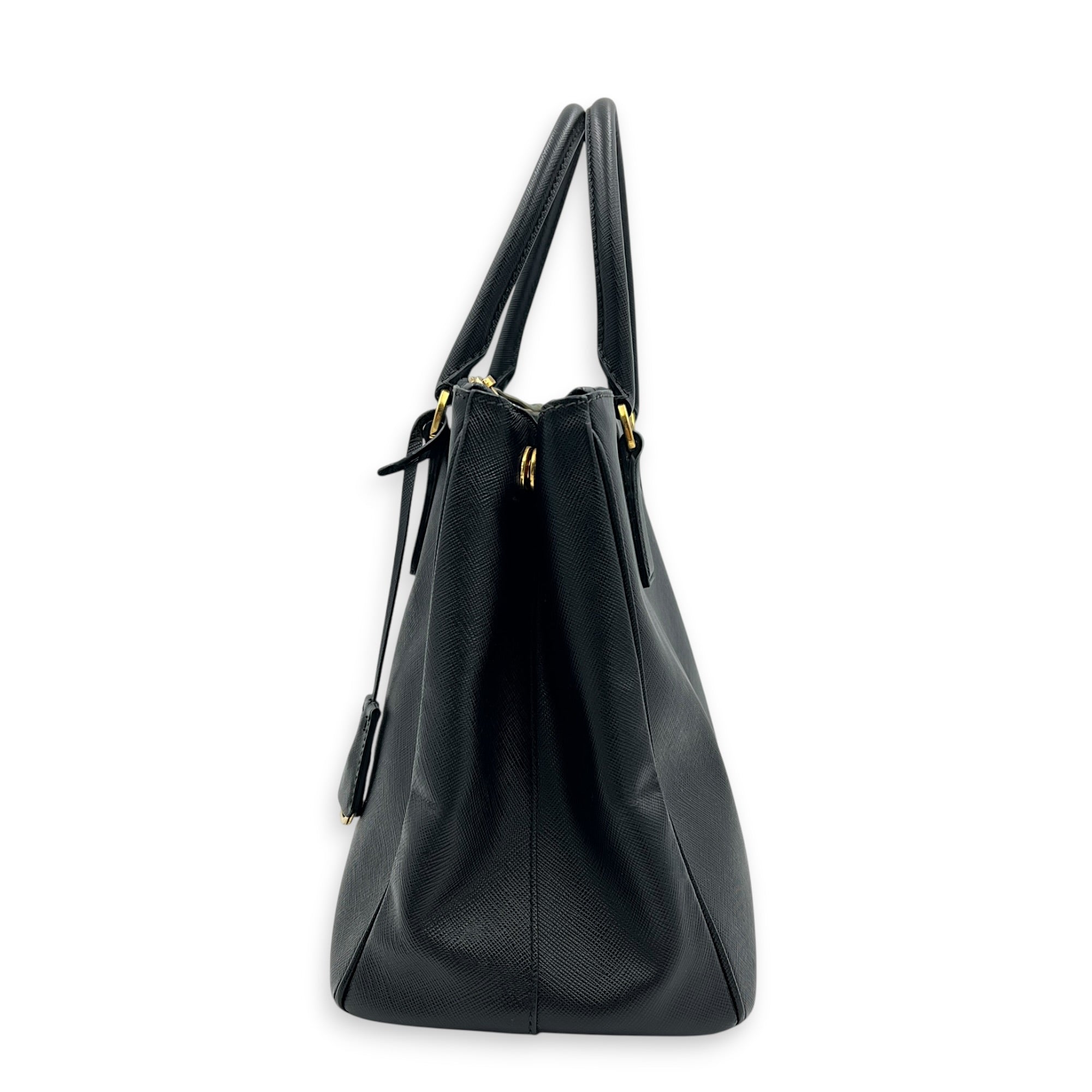 Galleria Top Handle Bag Large Nero in Saffiano Leather, Gold hardware