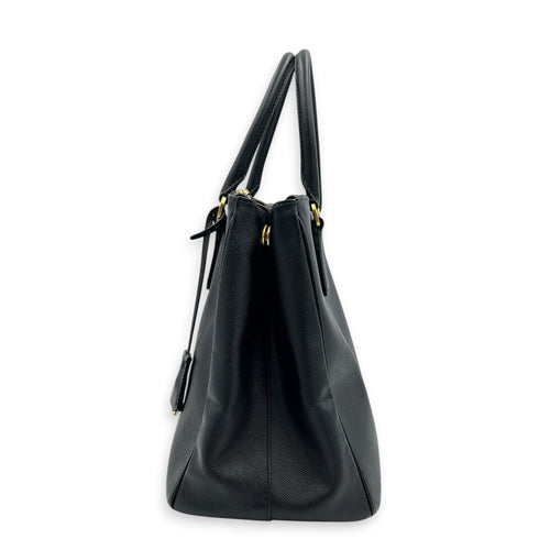 Galleria Top Handle Bag Large Nero in Saffiano Leather, Gold hardware