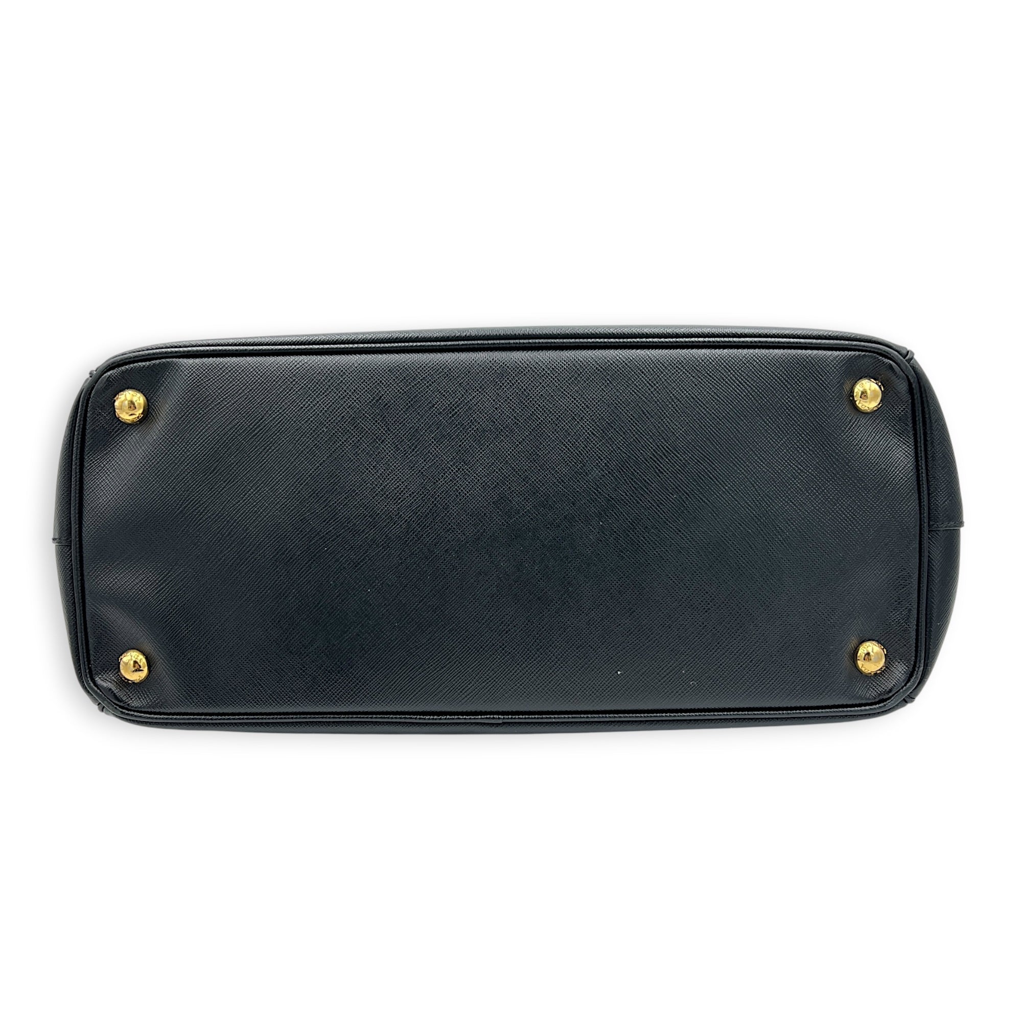 Galleria Top Handle Bag Large Nero in Saffiano Leather, Gold hardware