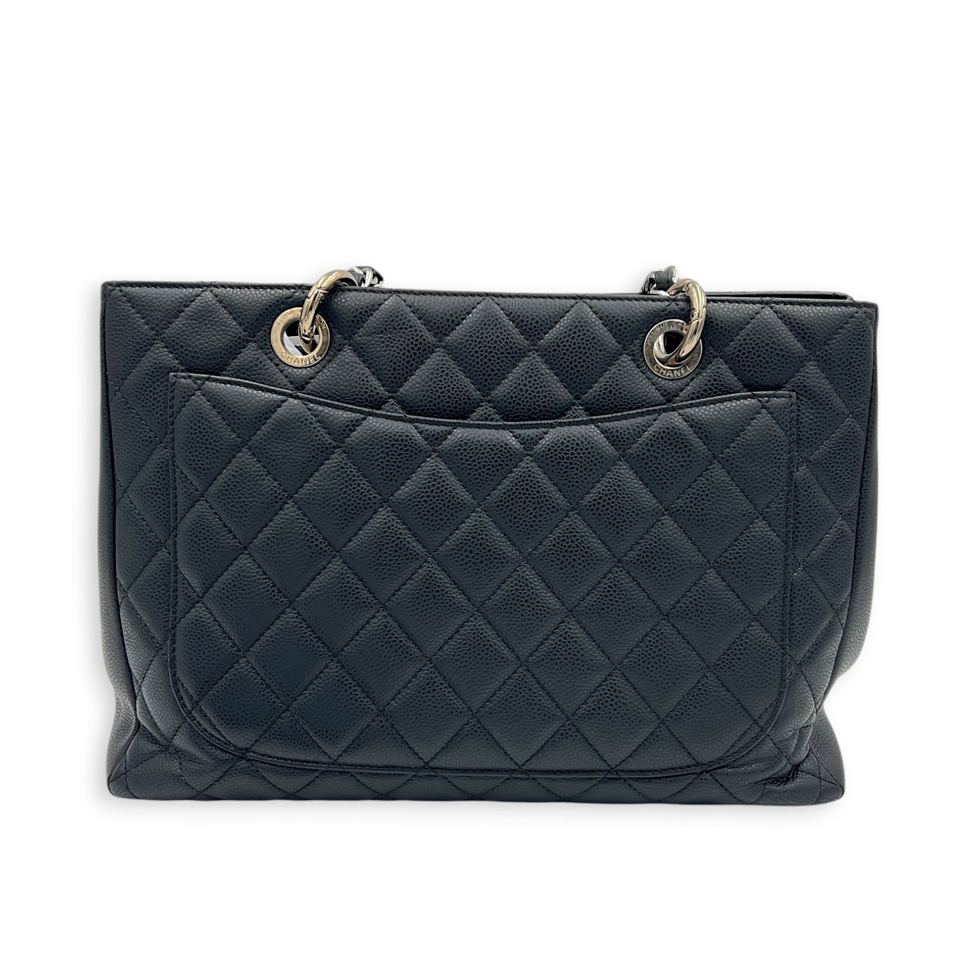 GST Tote Bag Black in Caviar Leather, Silver hardware