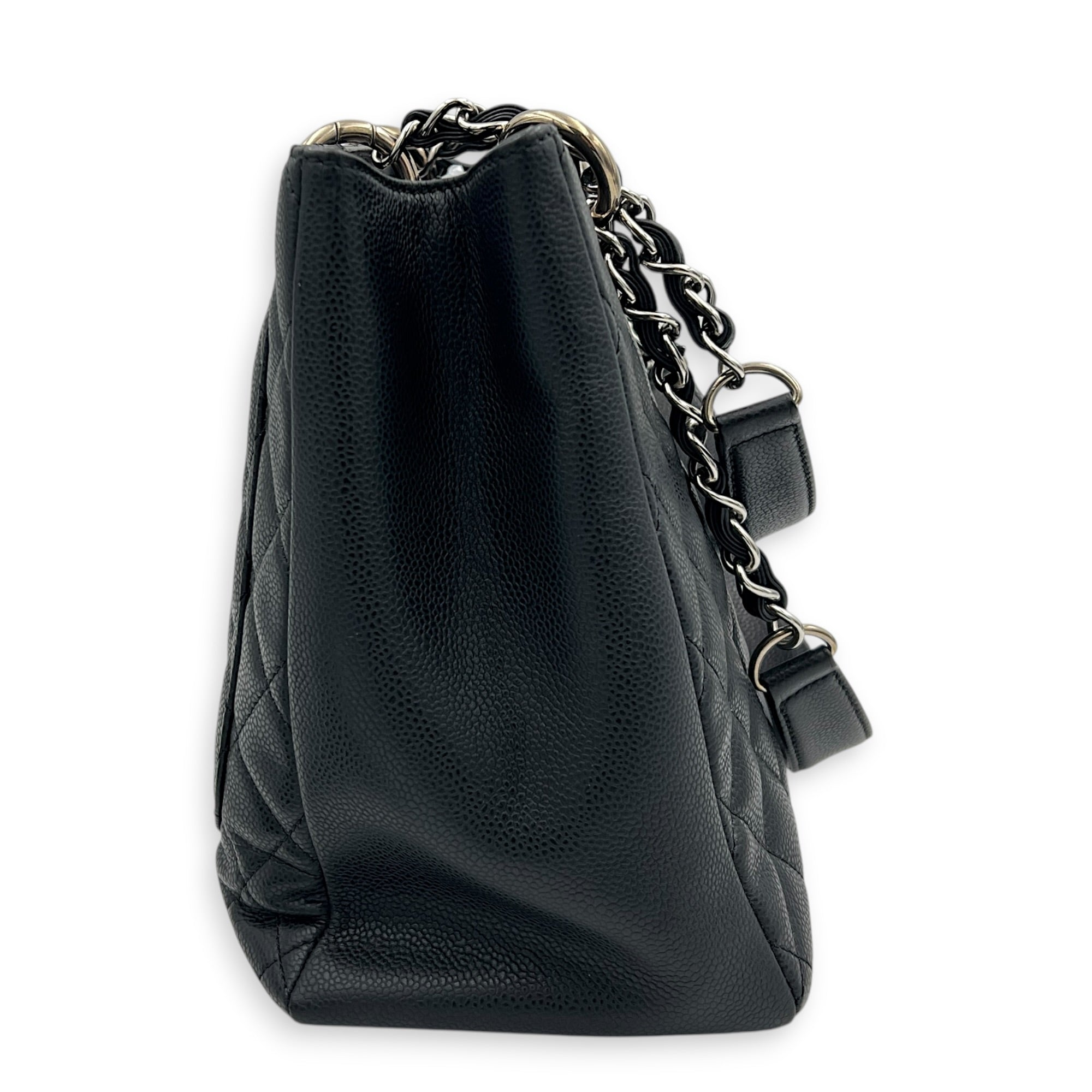 GST Tote Bag Black in Caviar Leather, Silver hardware
