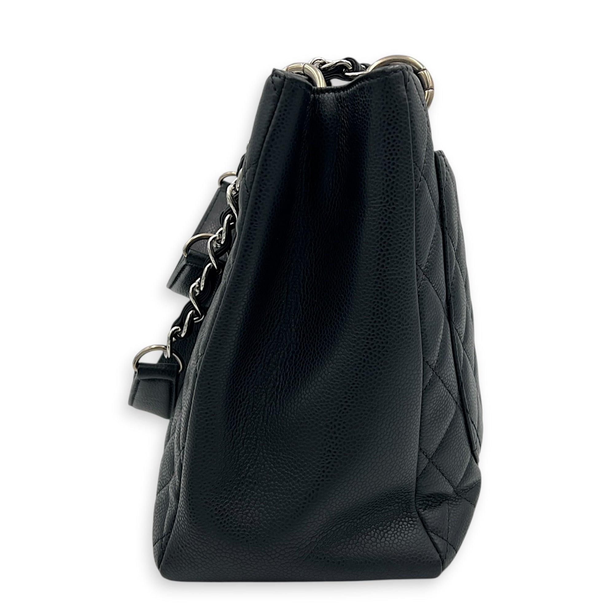 GST Tote Bag Black in Caviar Leather, Silver hardware