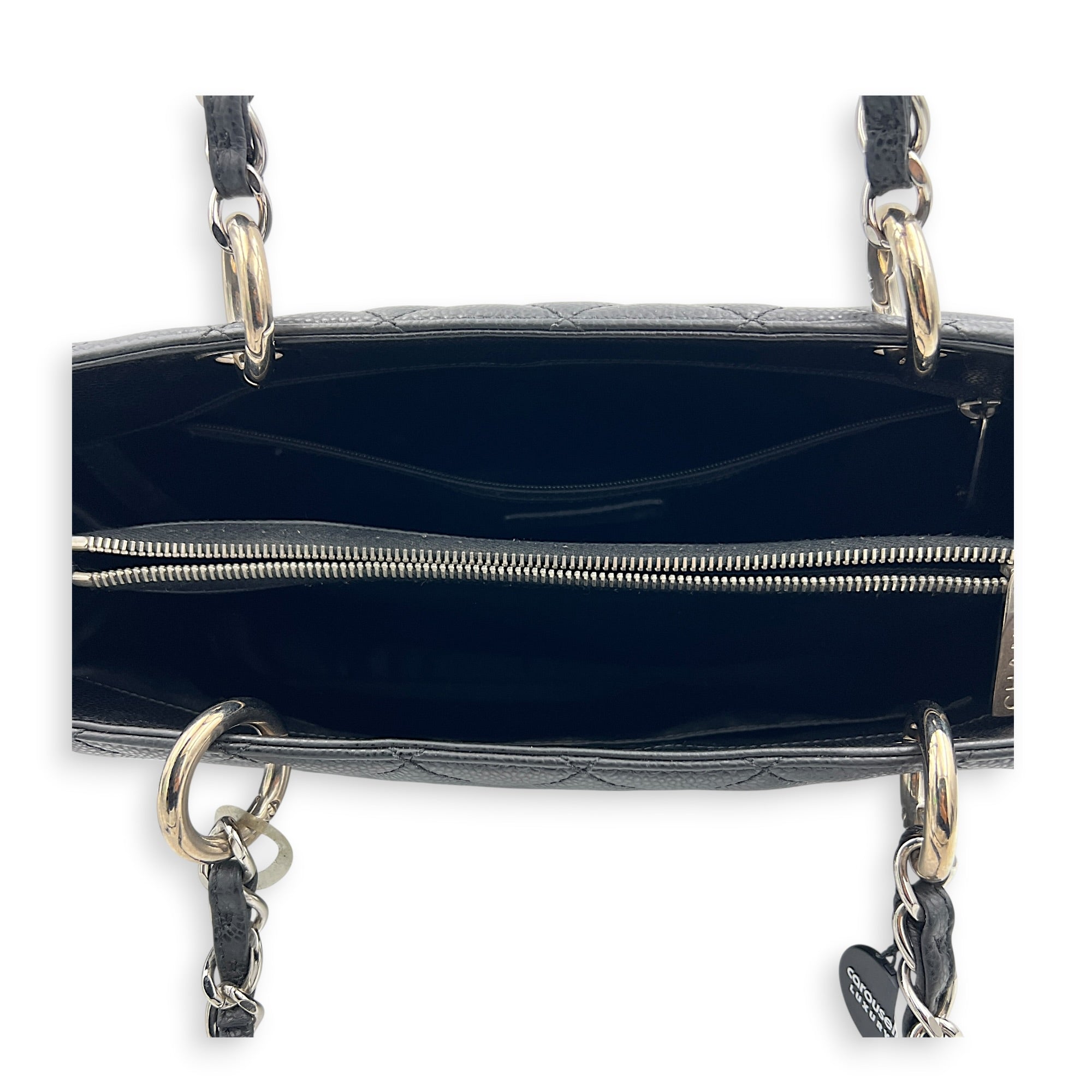 GST Tote Bag Black in Caviar Leather, Silver hardware