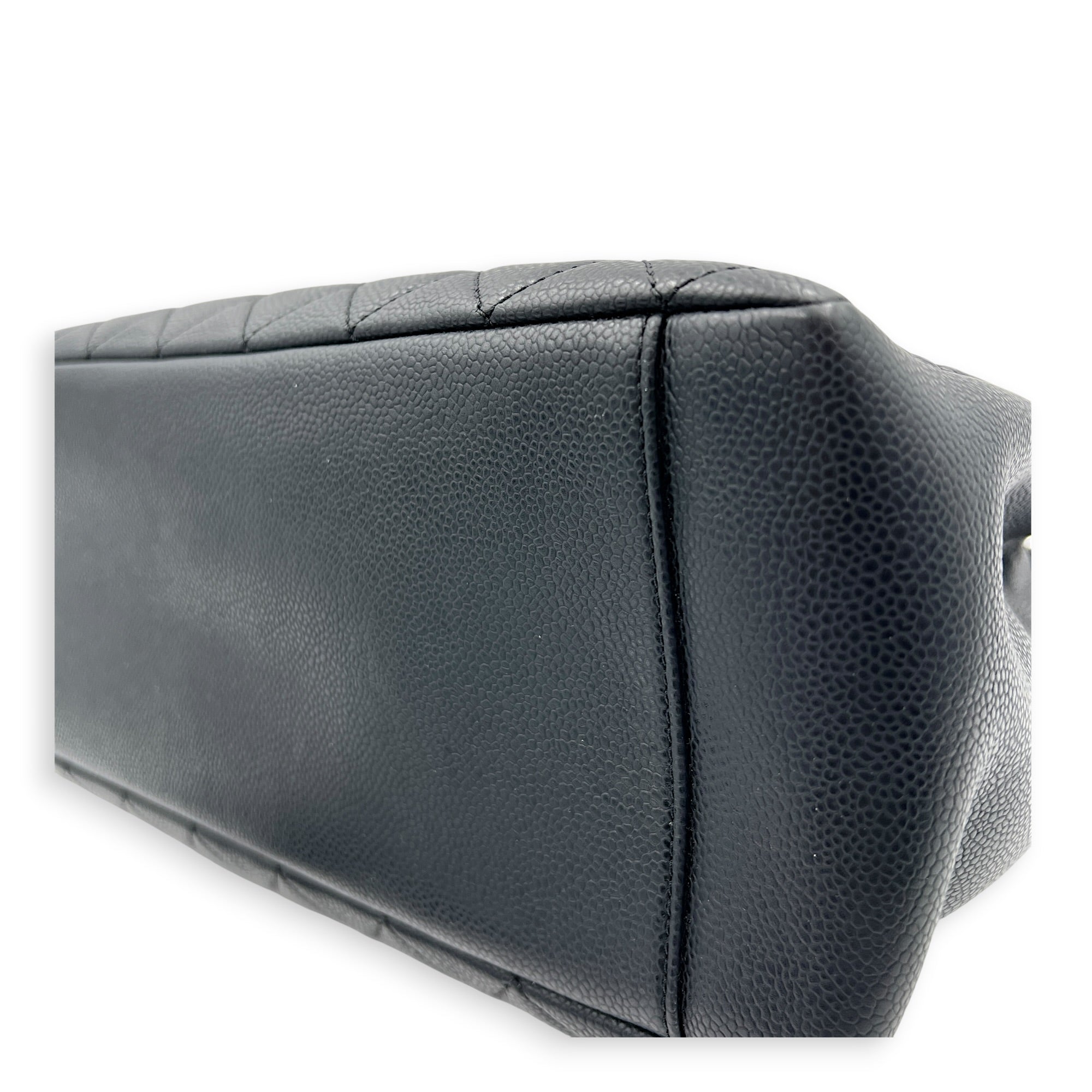 GST Tote Bag Black in Caviar Leather, Silver hardware