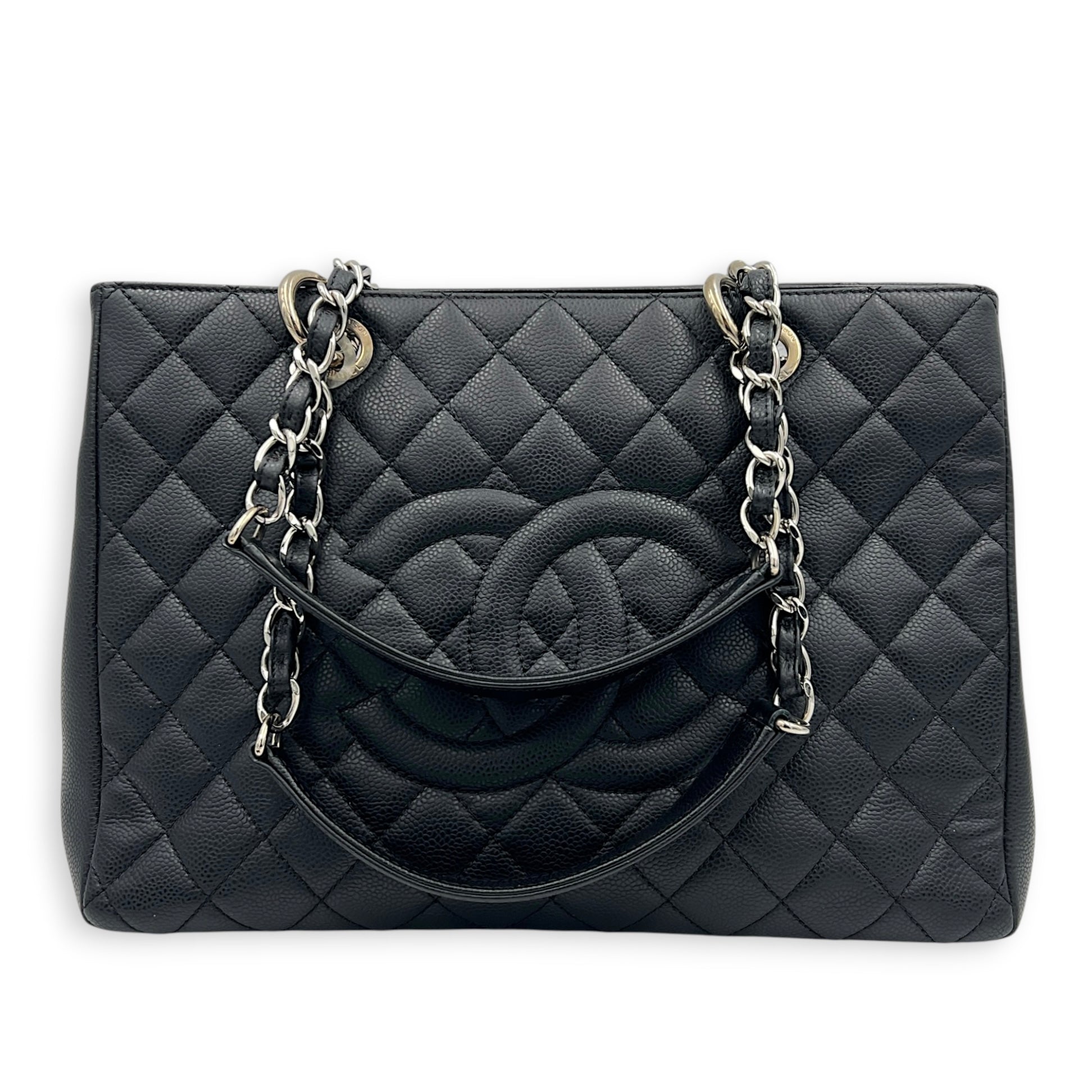GST Tote Bag Black in Caviar Leather, Silver hardware