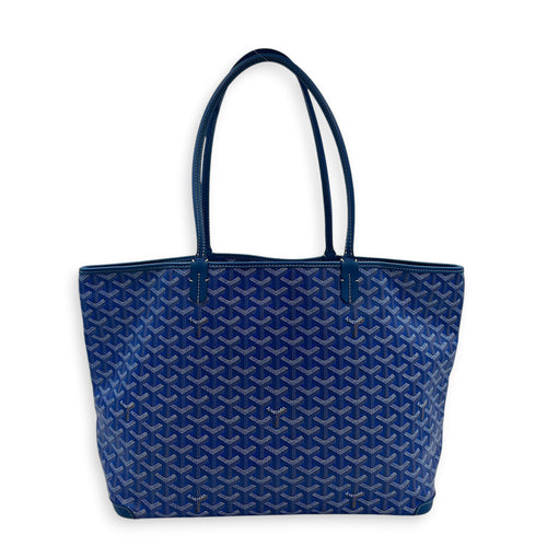 Artois MM Bleu Tote Bag in Coated Canvas, Silver hardware