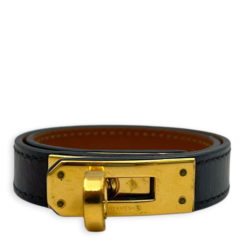 Kelly Double Tour XS Black Bracelet in Calfskin, Gold hardware