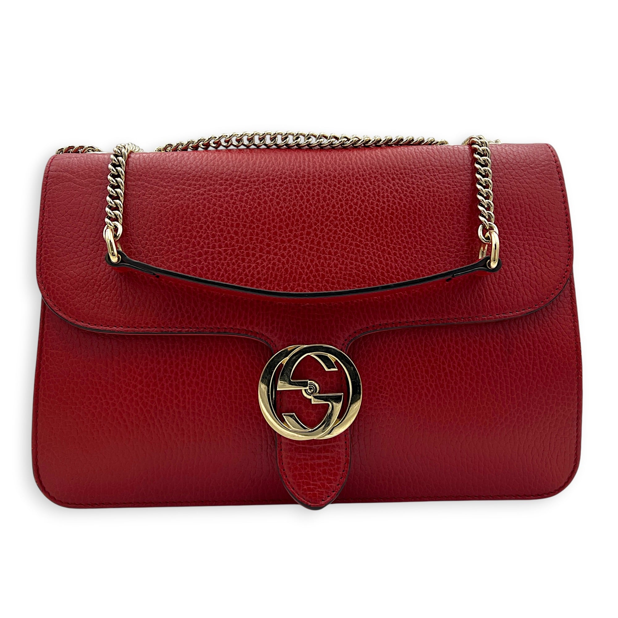 Interlocking G Wallet On Chain Hibiscus Red in Calfskin, Gold hardware