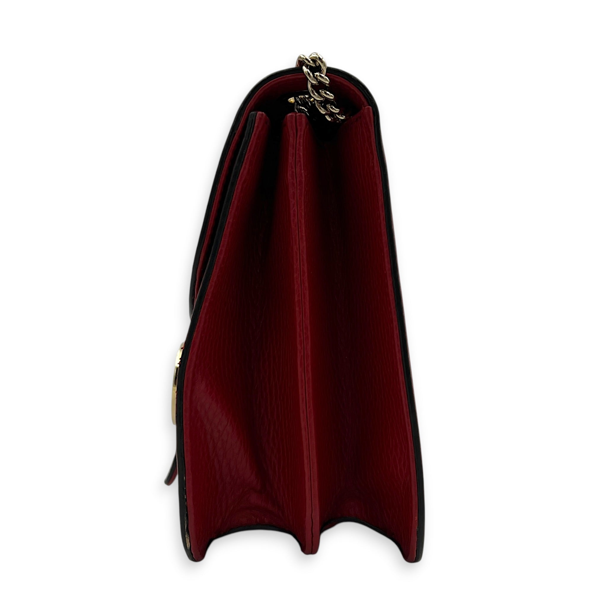 Interlocking G Wallet On Chain Hibiscus Red in Calfskin, Gold hardware